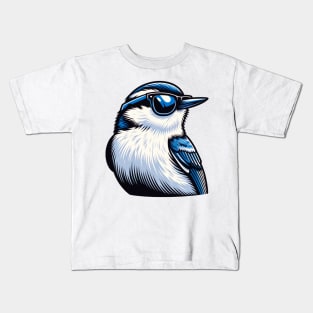 White Breasted Nuthatch Wearing Sunglasses Kids T-Shirt
